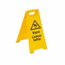 Muovinen A-teline Varoitustekstillä - Varo liukas lattia